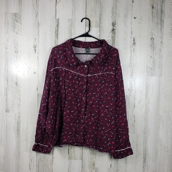 wild fable maroon floral long sleeve button down shirt women's plus 4X - Picture 1 of 9